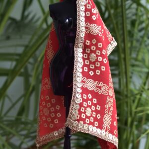 Red and gold bridal shawl for Barbie doll