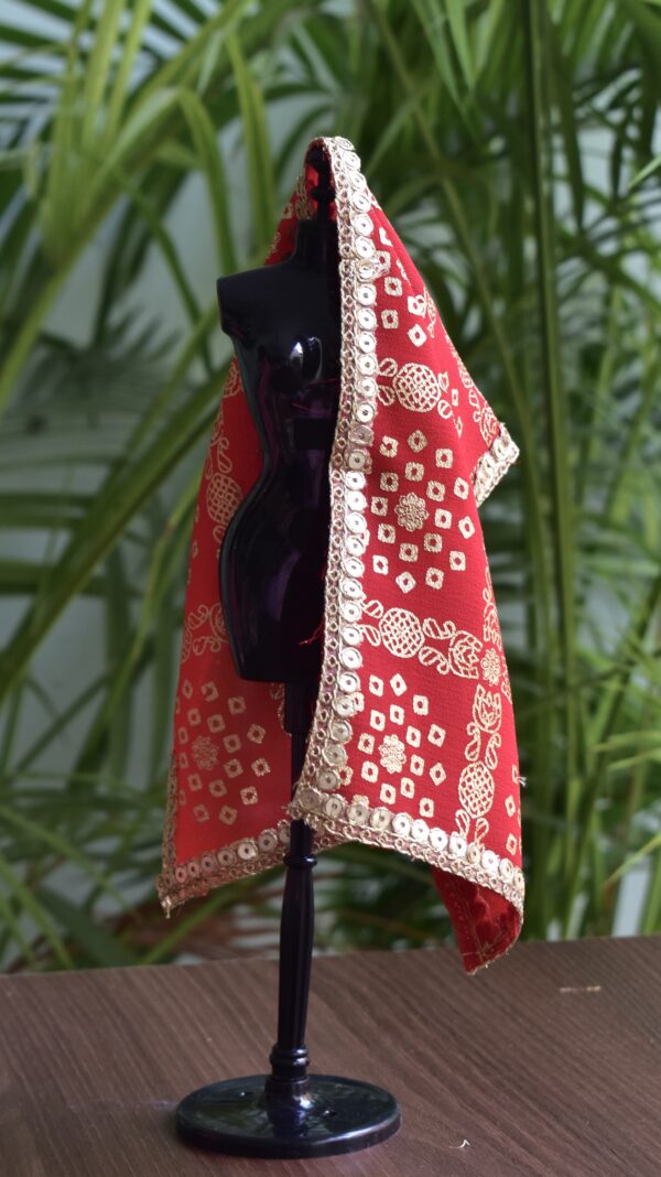 Red and gold bridal shawl for Barbie doll