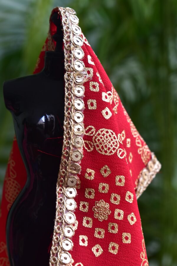 Red and gold bridal shawl for Barbie doll