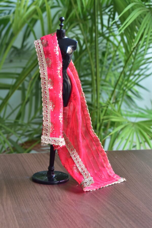 Pink and gold bridal shawl for Barbie doll