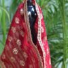Maroon and gold bridal shawl for Barbie doll