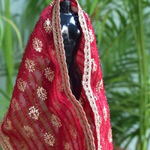 Maroon and gold bridal shawl for Barbie doll