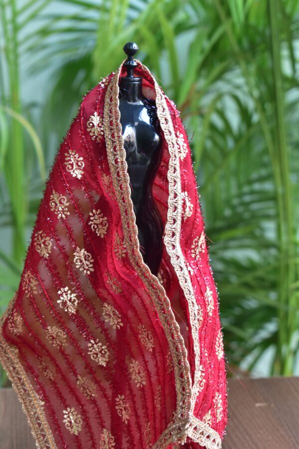 Maroon and gold bridal shawl for Barbie doll