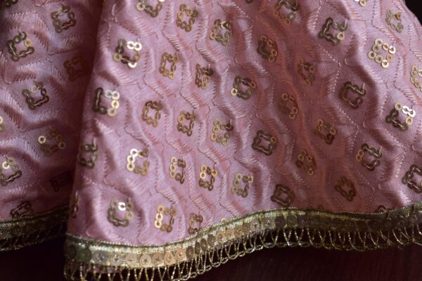 Embroidered peach and gold lehenga for curvy Barbie doll