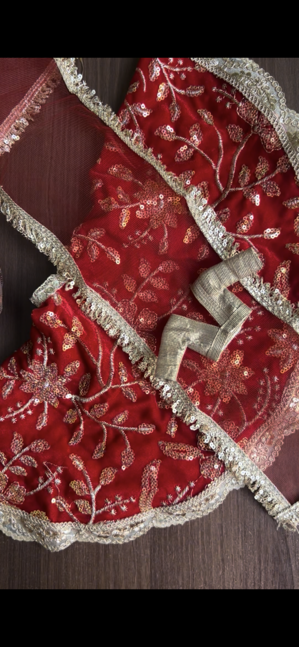 Red and gold bridal lehenga for Barbie doll