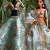 Embroidered mint green lehenga for Barbie doll