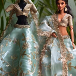 Embroidered mint green lehenga for Barbie doll
