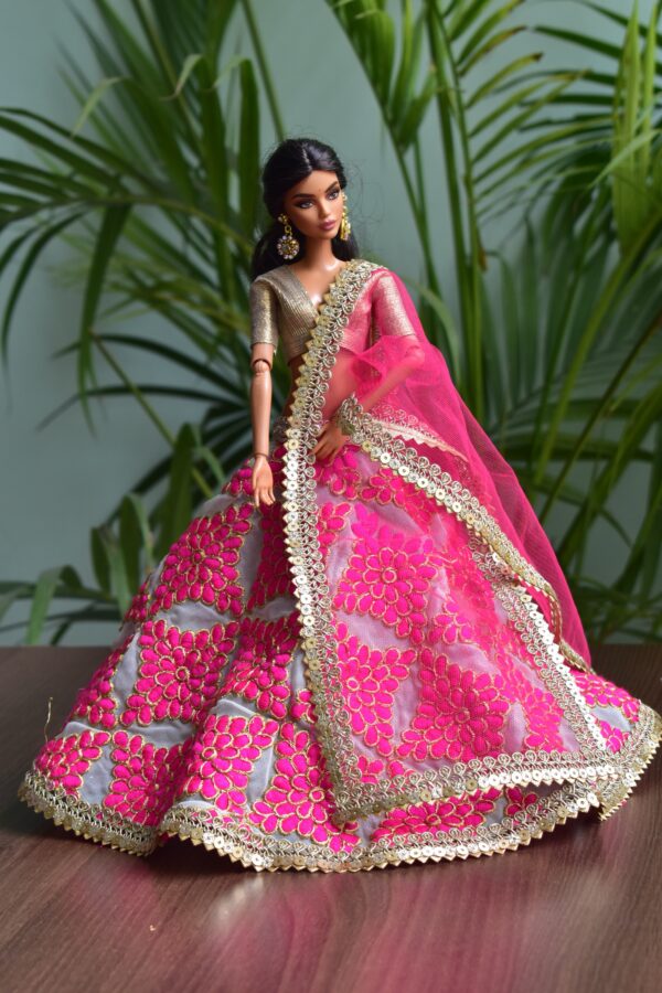 Pink and gold lehenga for Barbie doll