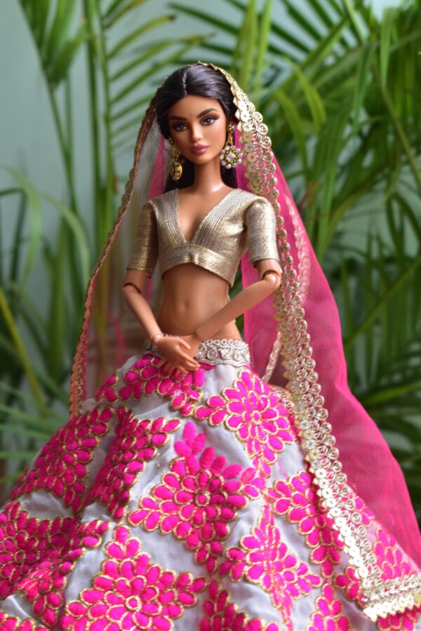 Pink and gold lehenga for Barbie doll