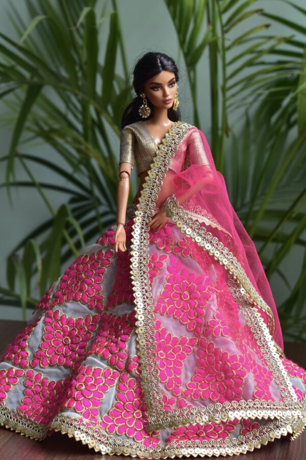 Pink and gold lehenga for Barbie doll