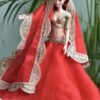 Red and gold festive lehenga for Barbie doll