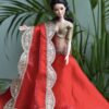 Red and gold festive lehenga for Barbie doll