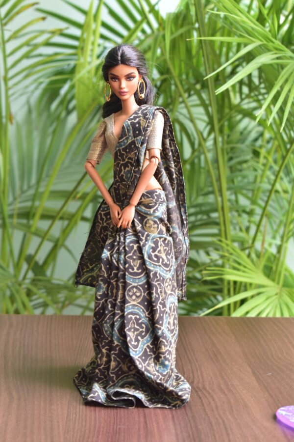 Indian block printed saree for Barbie doll