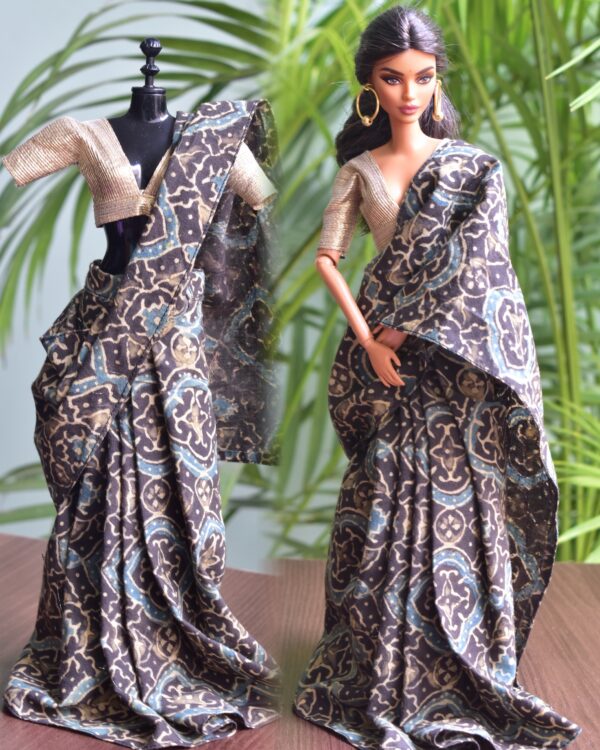 Indian block printed saree for Barbie doll