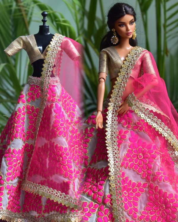 Pink and gold lehenga for Barbie doll