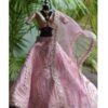 Embroidered blush pink lehenga with accessories for Barbie doll