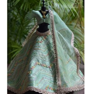 Embroidered pastel green lehenga with accessories for Barbie doll