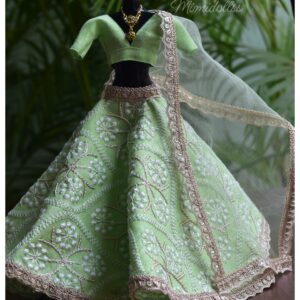 Embroidered green lehenga with accessories for Barbie doll