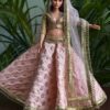 Embroidered peach and gold lehenga for curvy Barbie doll