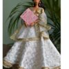 Embroidered white and gold lehenga for Barbie doll