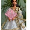 Embroidered white and gold lehenga for Barbie doll