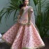Embroidered peach and gold lehenga for Barbie doll