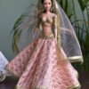 Embroidered peach and gold lehenga for Barbie doll