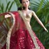 Embroidered maroon and gold lehenga for Barbie doll