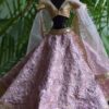 Embroidered lilac and gold lehenga for Barbie doll