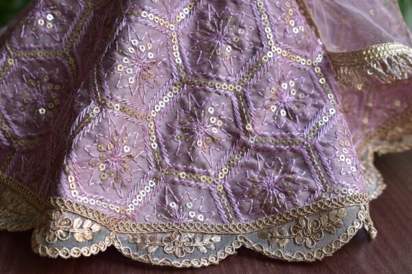 Embroidered lilac and gold lehenga for Barbie doll