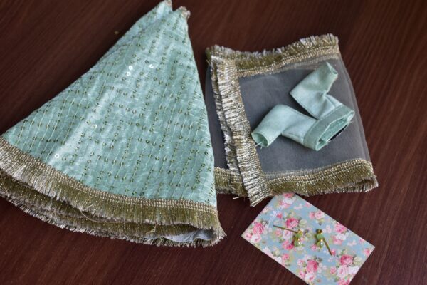 Embroidered mint lehenga for Barbie doll