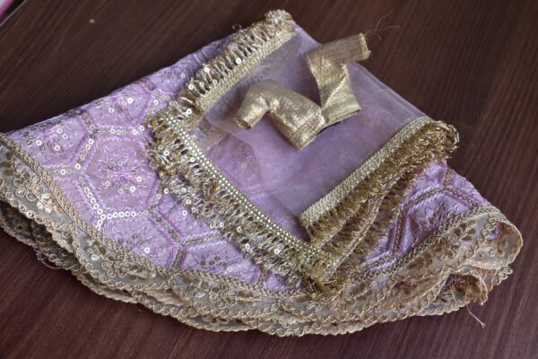Embroidered lilac and gold lehenga for Barbie doll