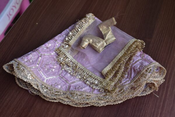 Embroidered lilac and gold lehenga for Barbie doll