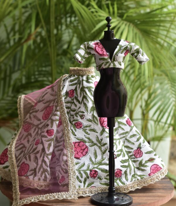 Cotton floral Indian lehenga for Barbie doll