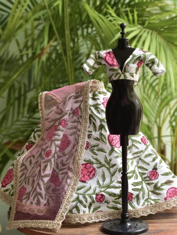 Cotton floral Indian lehenga for Barbie doll