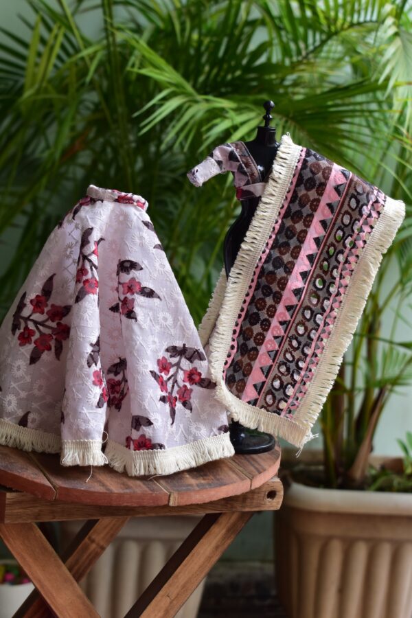 Embroidered cotton lehenga for Barbie doll