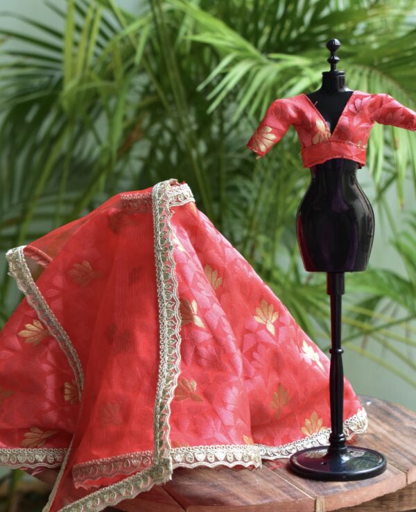 Red and gold festive lehenga for Barbie doll