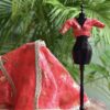 Red and gold festive lehenga for Barbie doll