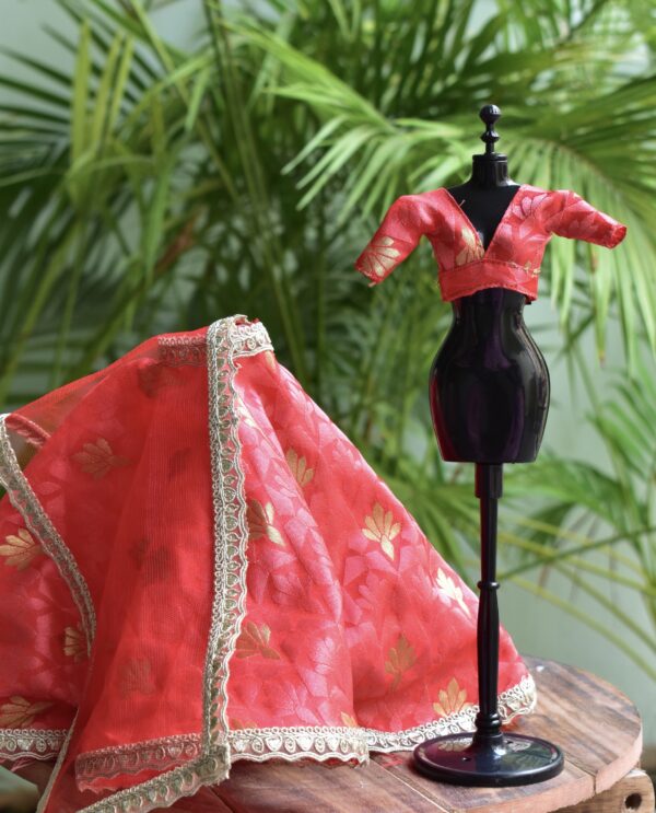 Red and gold festive lehenga for Barbie doll