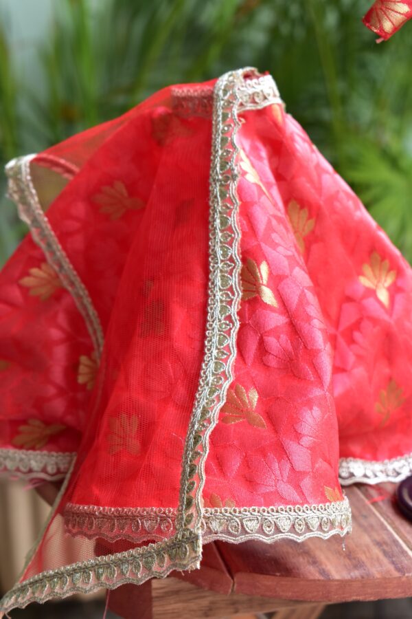 Red and gold festive lehenga for Barbie doll