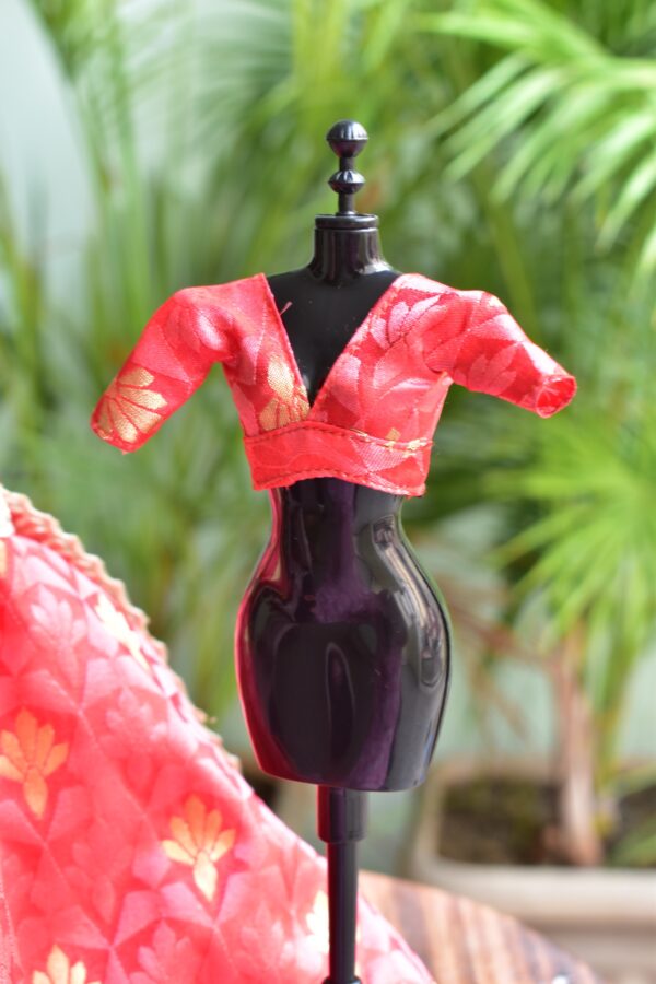 Red and gold festive lehenga for Barbie doll