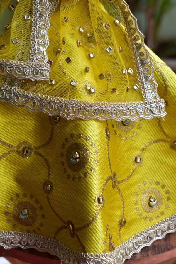Embellished yellow gold bridal lehenga for Barbie doll