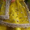 Embellished yellow gold bridal lehenga for Barbie doll