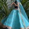 Turquoise and gold embroidered lehenga for Barbie doll