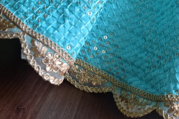 Turquoise and gold embroidered lehenga for Barbie doll