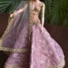 Embroidered lilac and gold lehenga for Barbie doll