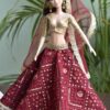 Embroidered maroon and gold lehenga for Barbie doll