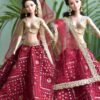 Embroidered maroon and gold lehenga for Barbie doll