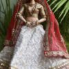 White and red Gujarati Indian bridal lehenga for curvy Barbie doll