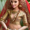 White and red Gujarati Indian bridal lehenga for curvy Barbie doll